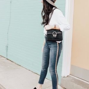 Abercrombie racing stripe high waisted jeans